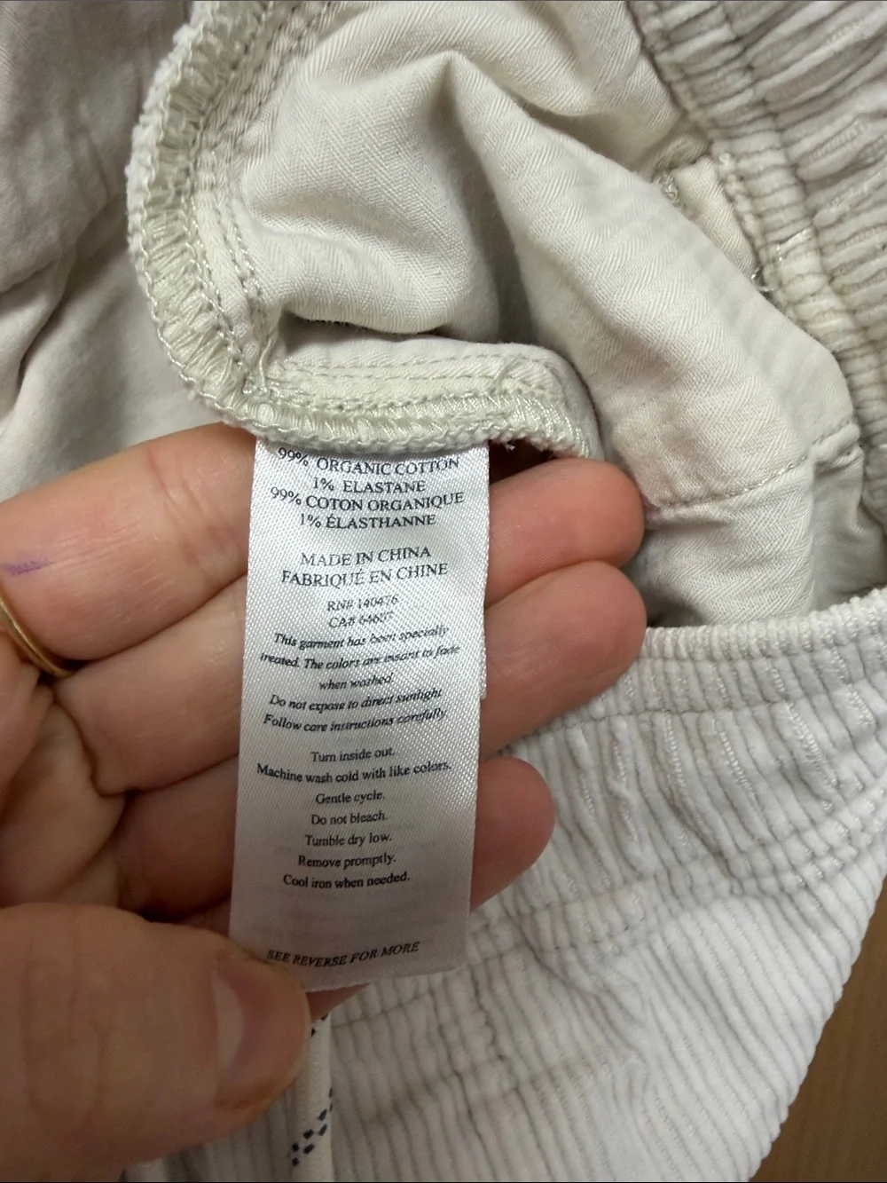Men's Corduroy 100% Cotton Drawstring Shorts in Off-White Size M